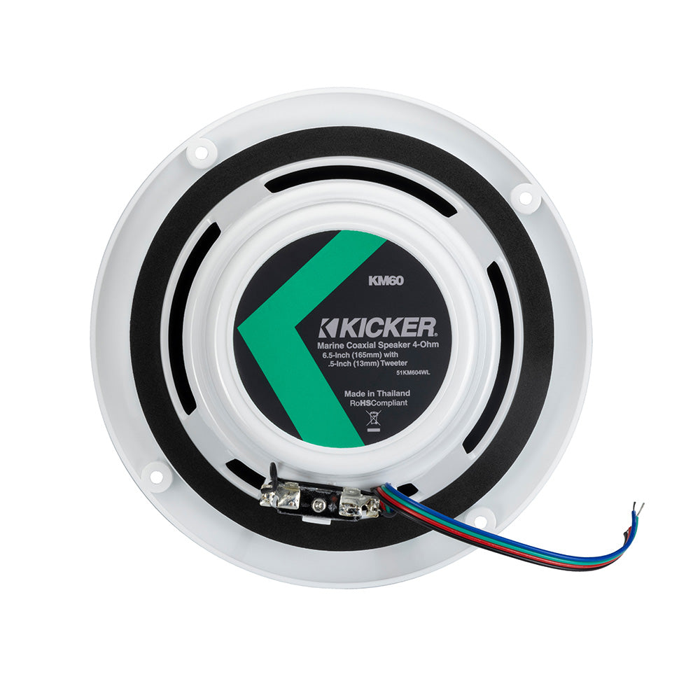 KICKER KM60 6.5" Marine Coaxial Speakers w/1/2" Tweeters - 4 OHM - White w/RGB LEDs [51KM604WL]